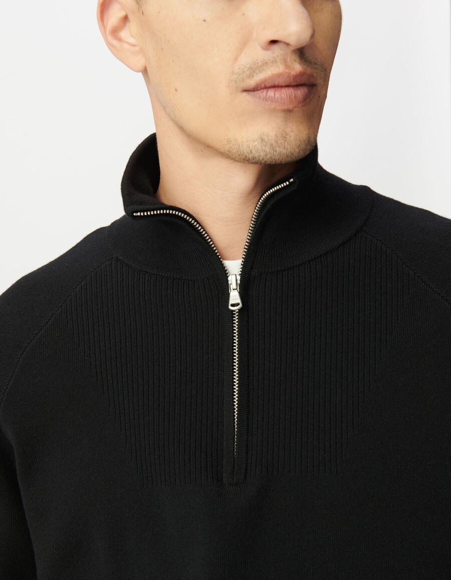 maglione nero da uomo con zip al collo