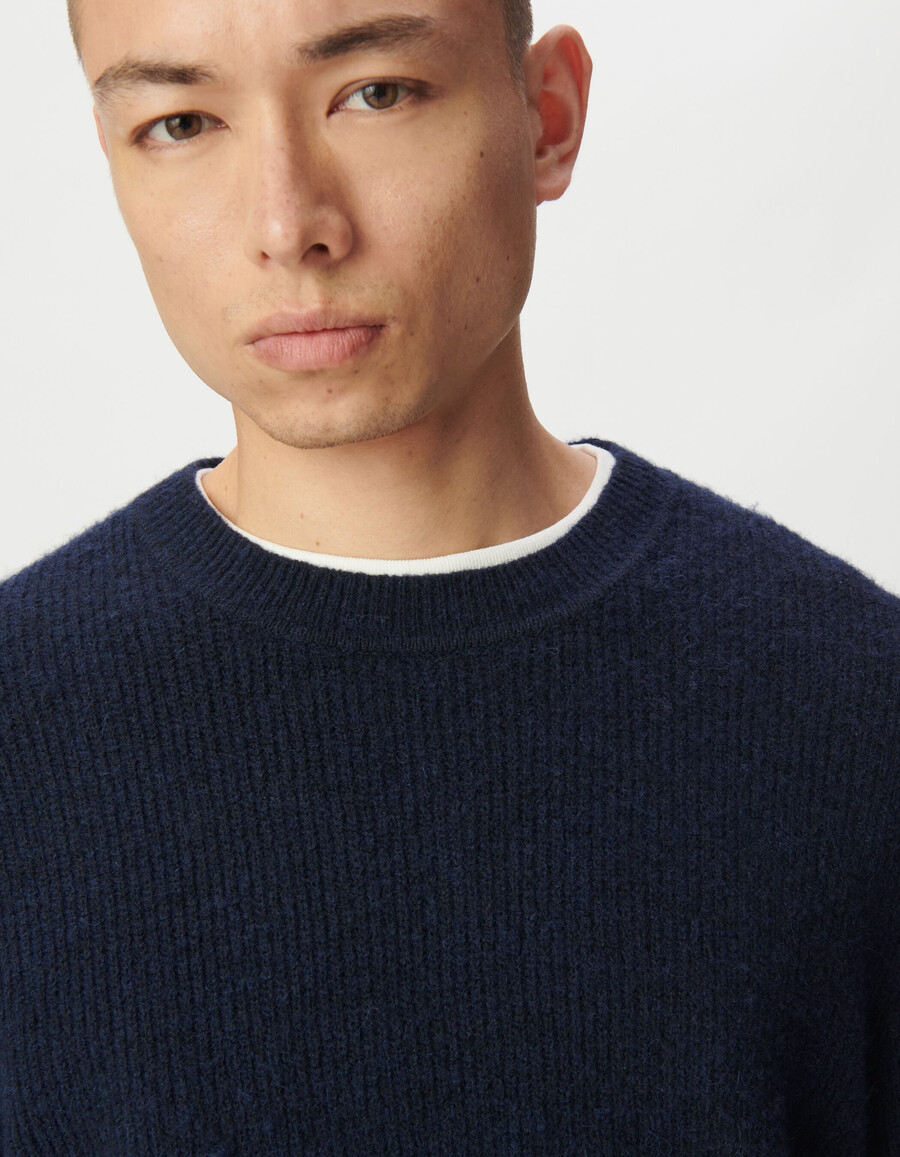 maglione invernale in maglia soffice blu da uomo