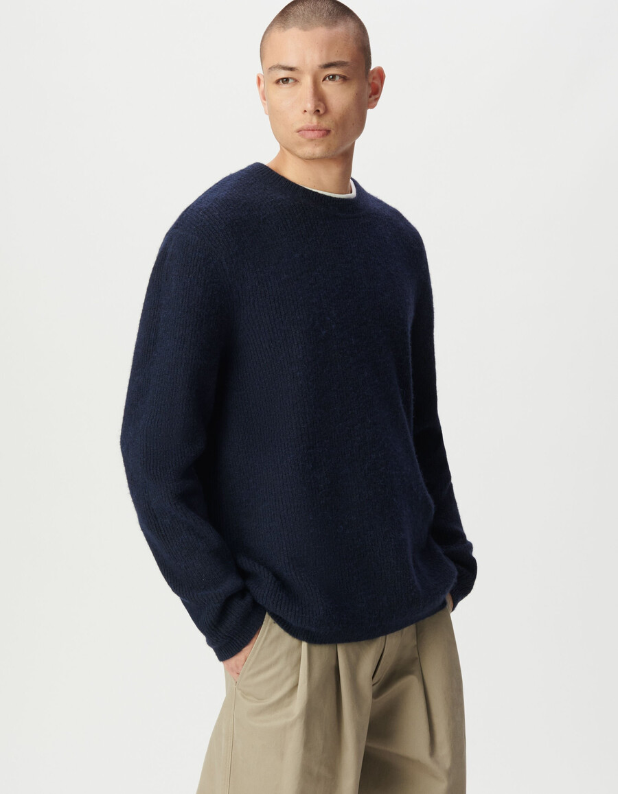 maglione invernale in maglia soffice blu da uomo