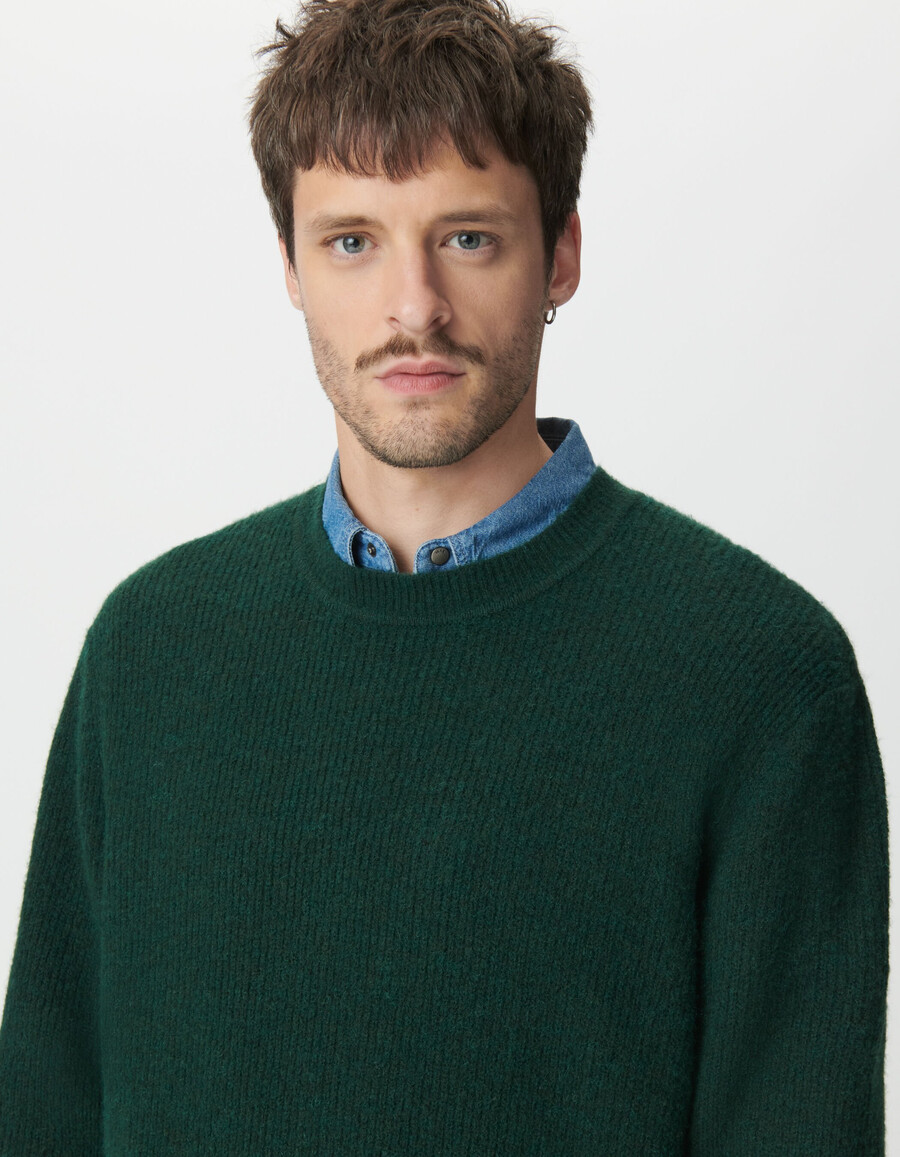 maglione invernale in maglia soffice verde da uomo