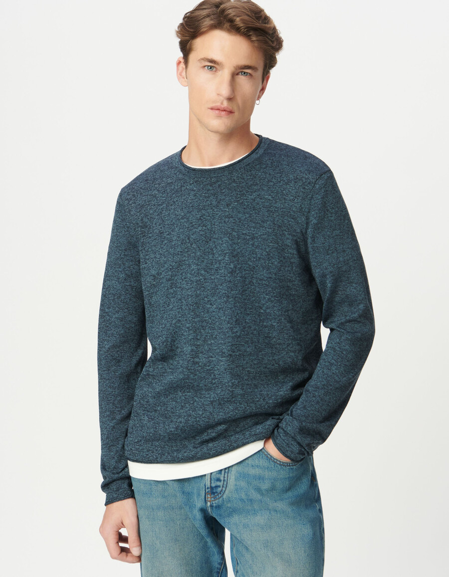 maglione in maglia mouliné blu da uomo