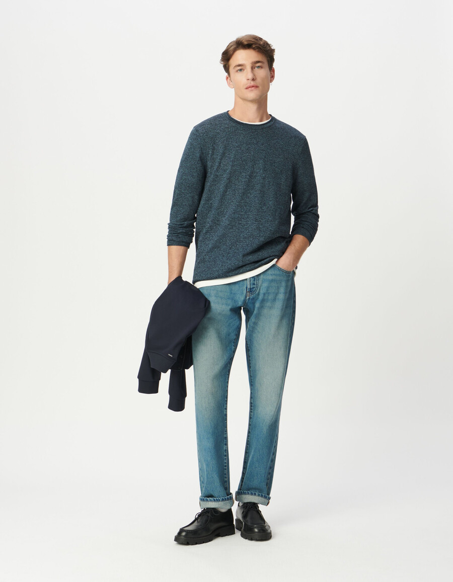 maglione in maglia mouliné blu da uomo