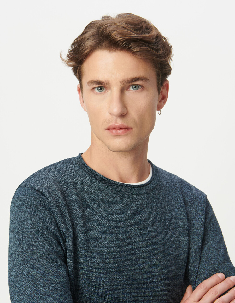 maglione in maglia mouliné blu da uomo