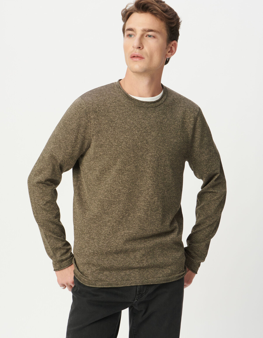 maglione in maglia mouliné color kaki da uomo