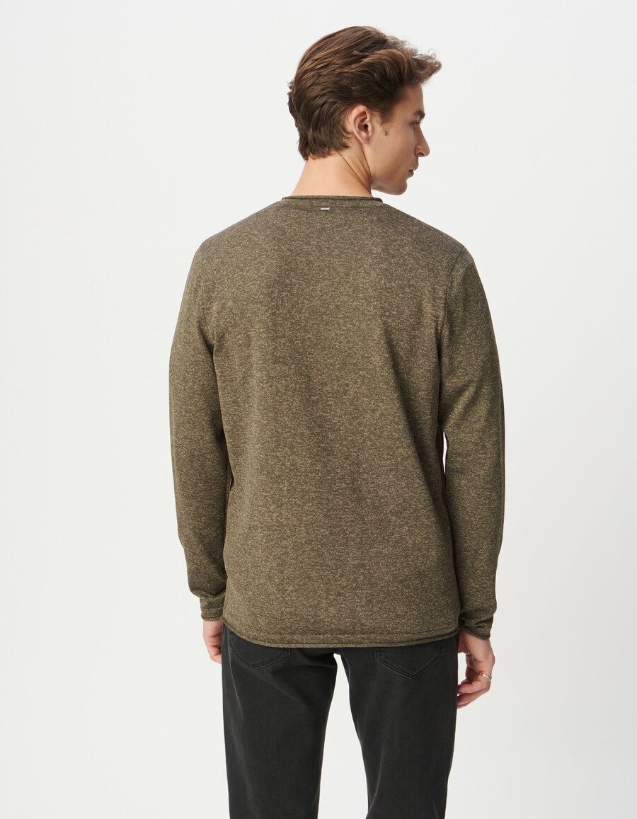 maglione in maglia mouliné color kaki da uomo