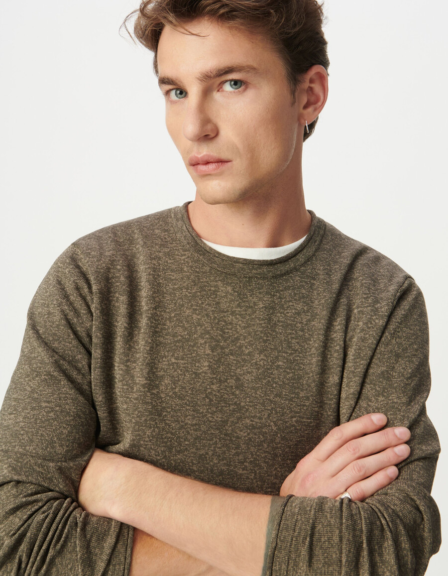maglione in maglia mouliné color kaki da uomo