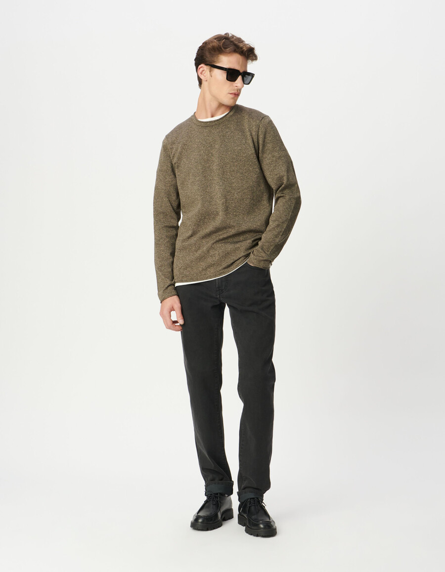 maglione in maglia mouliné color kaki da uomo