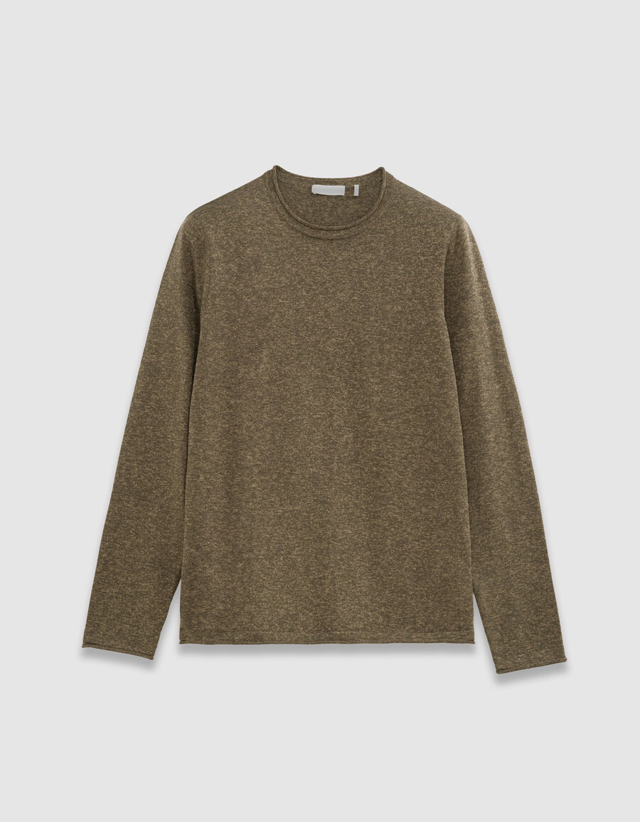maglione in maglia mouliné color kaki da uomo