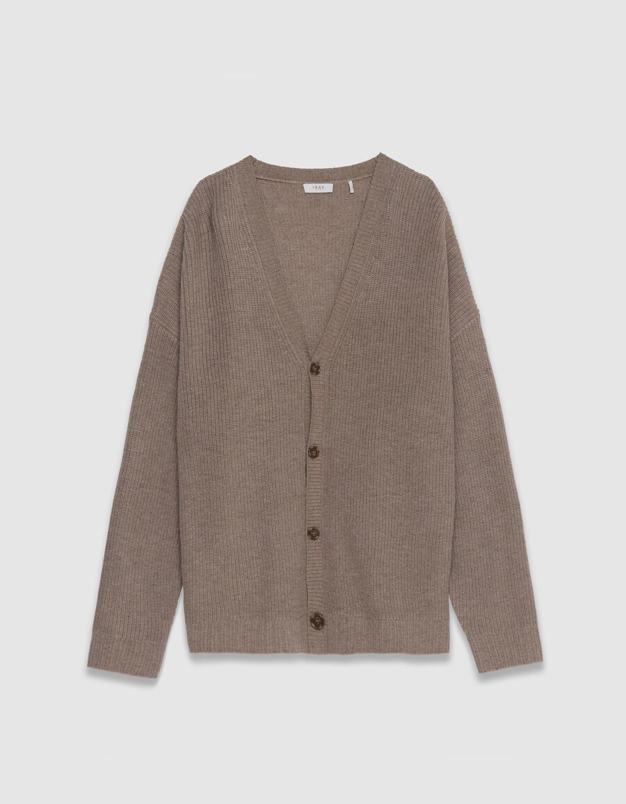 cardigan beige lavorato a maglia con scollo a v da uomo