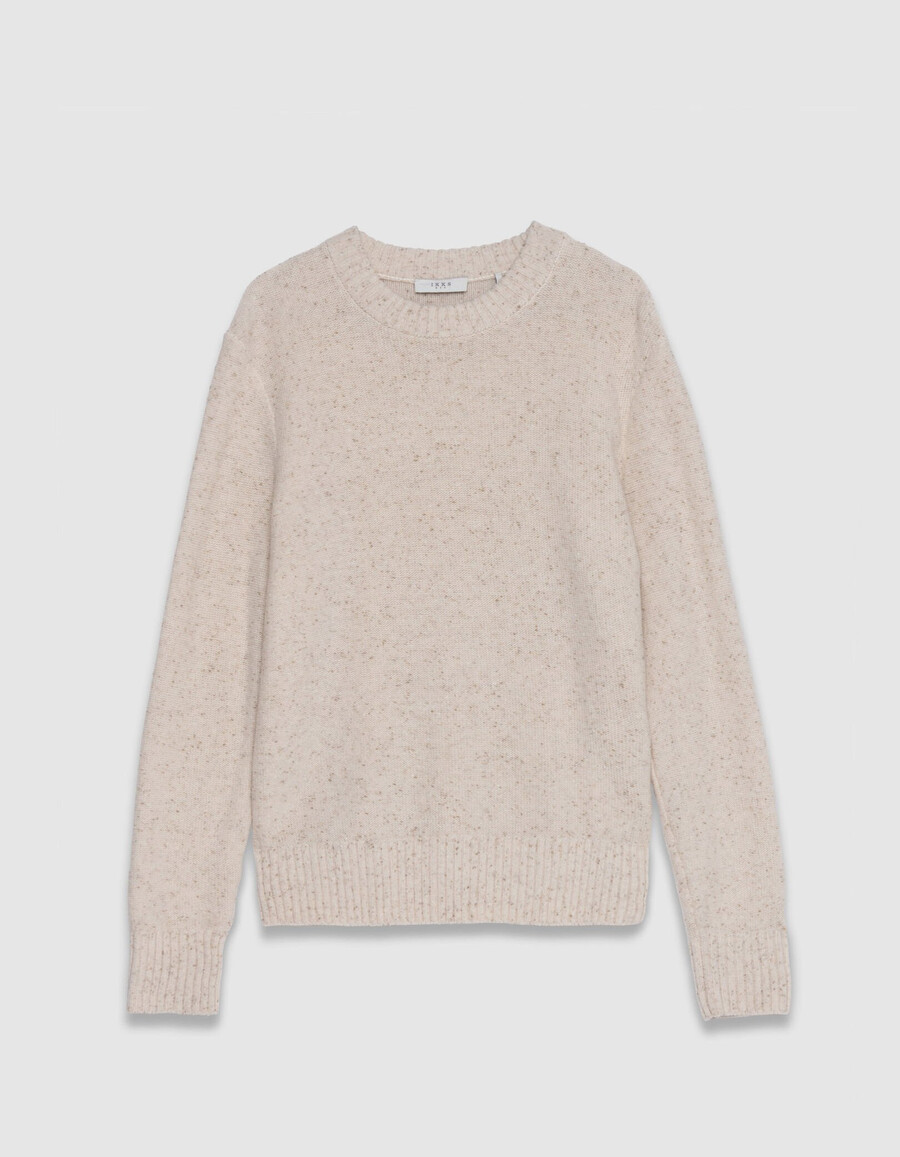 maglione invernale da uomo in maglia beige con scollo rotondo