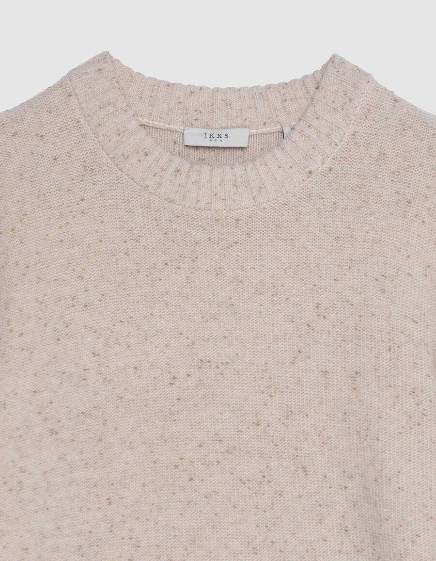 maglione invernale da uomo in maglia beige con scollo rotondo