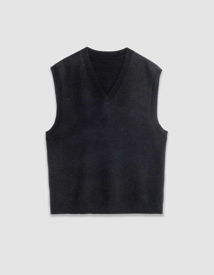 maglione senza maniche in maglia nera con scollo a v da uomo