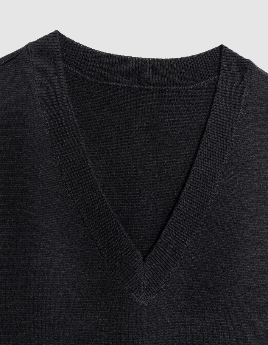 maglione senza maniche in maglia nera con scollo a v da uomo