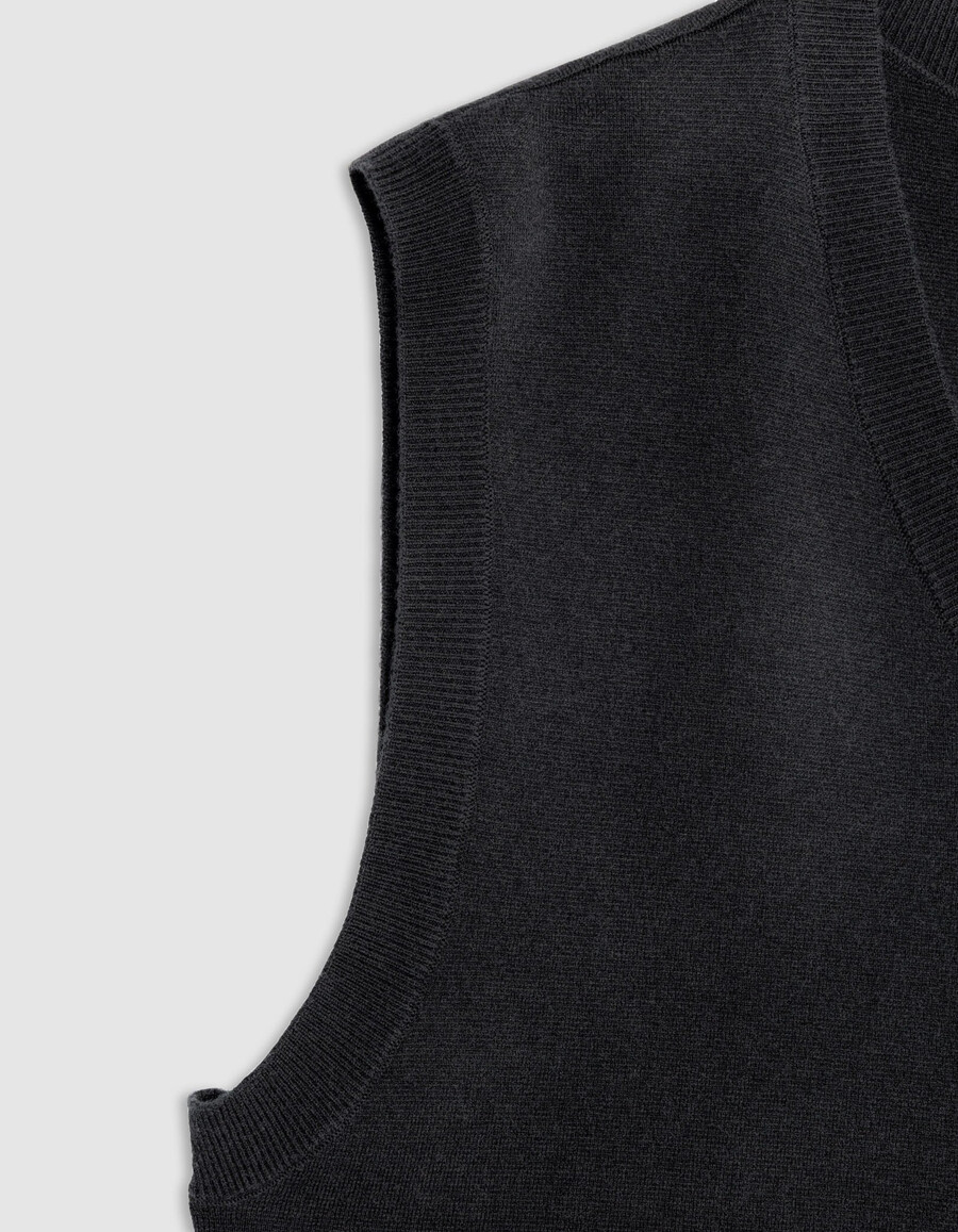 maglione senza maniche in maglia nera con scollo a v da uomo