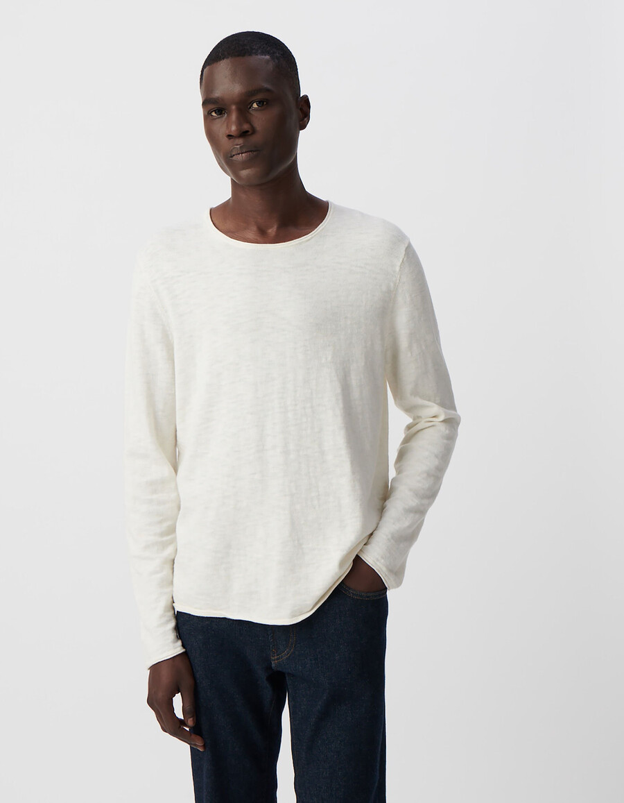 maglione da uomo in maglia gesso slub con bordi arrotolati