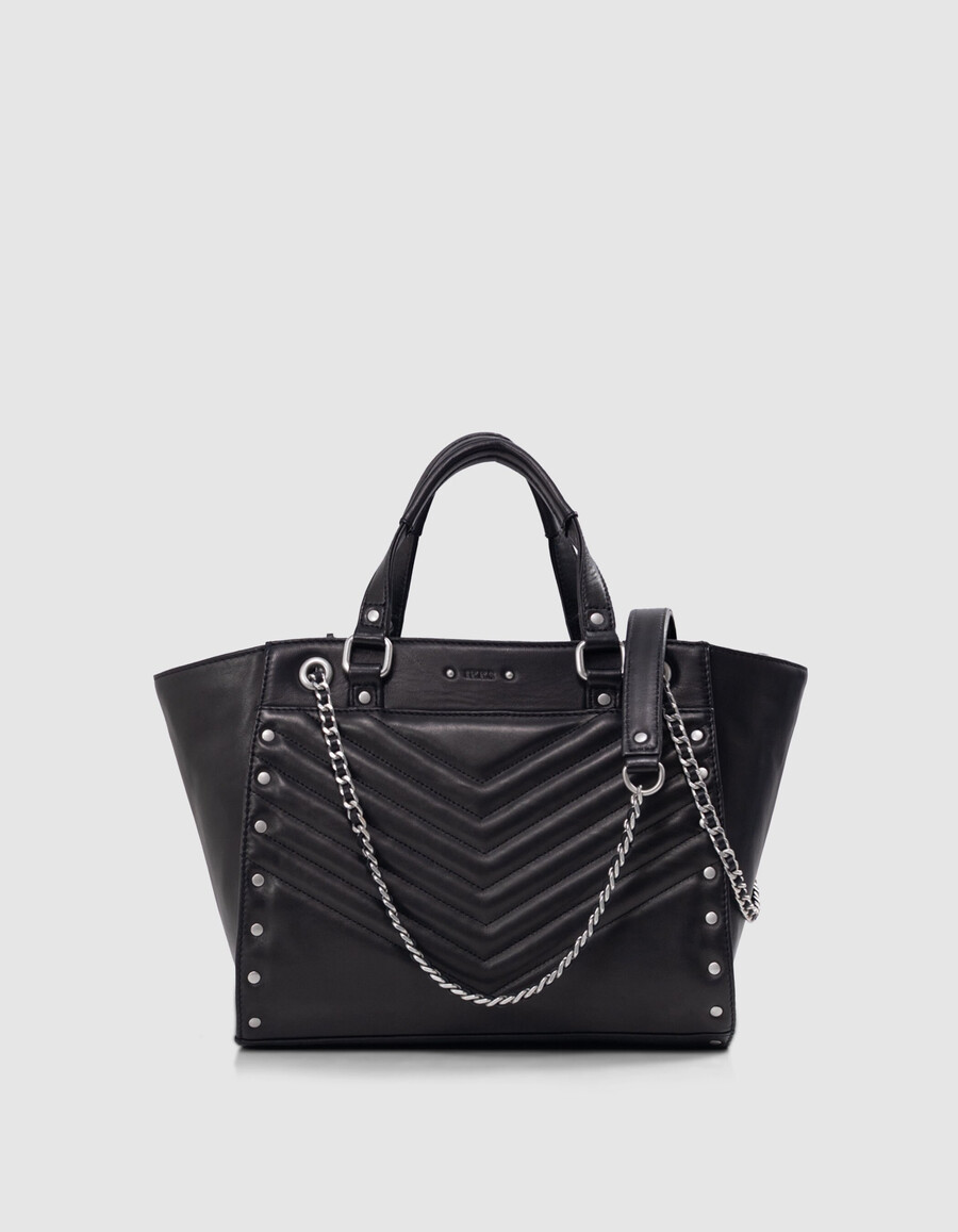 borsa 1440 in pelle nera con borchie taglia media da donna