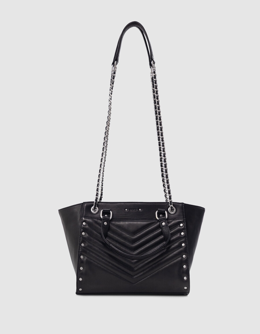 borsa 1440 in pelle nera con borchie taglia media da donna