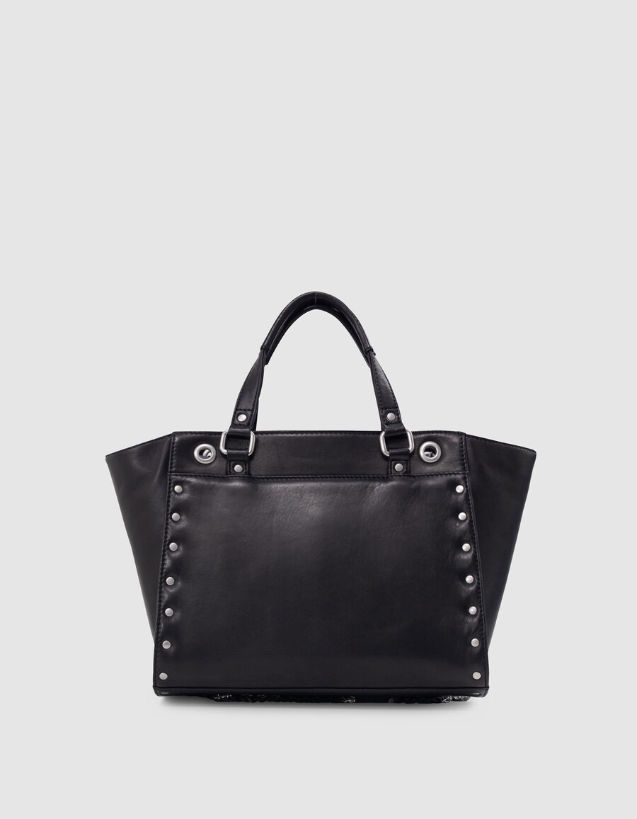 borsa 1440 in pelle nera con borchie taglia media da donna