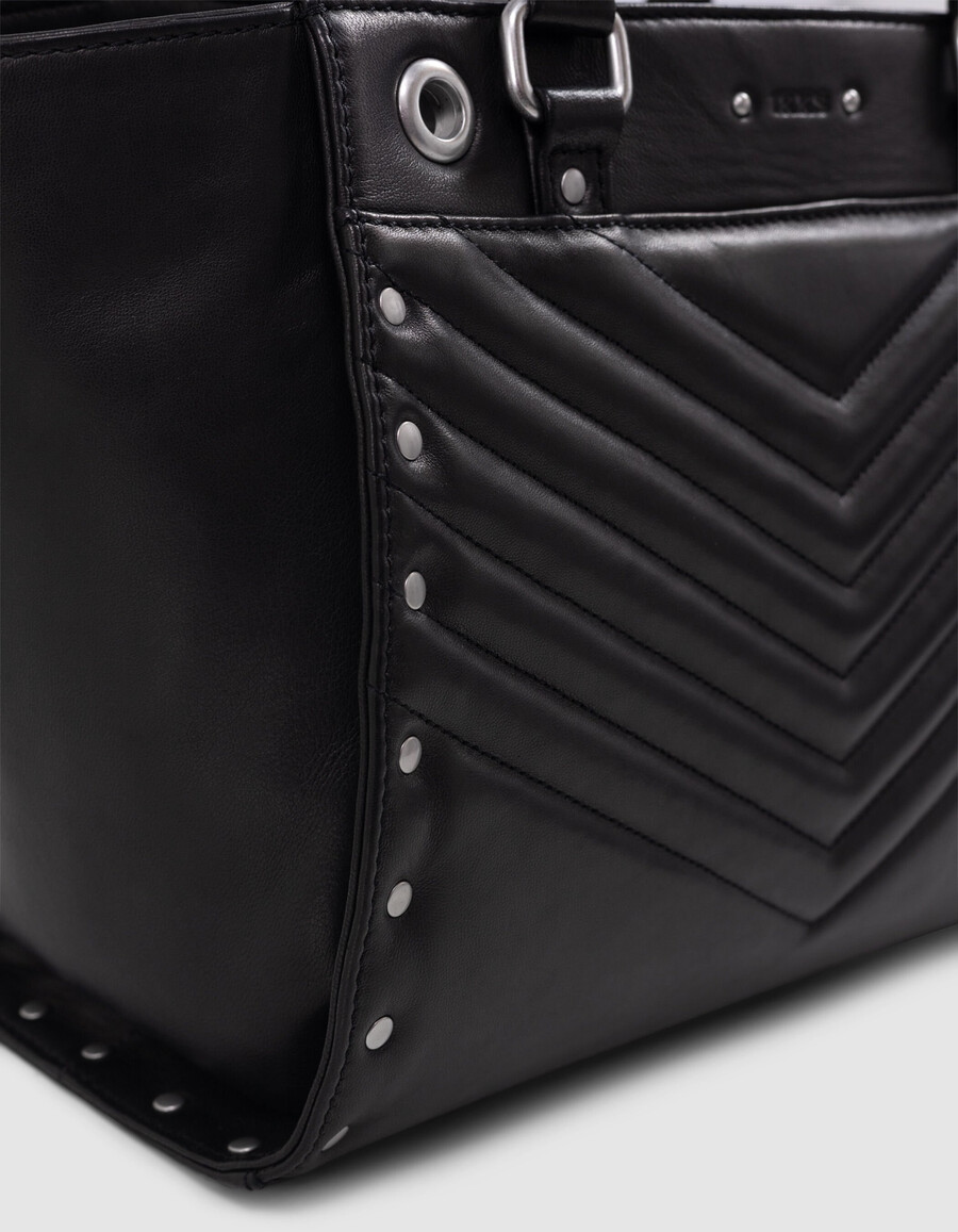 borsa 1440 in pelle nera con borchie taglia media da donna