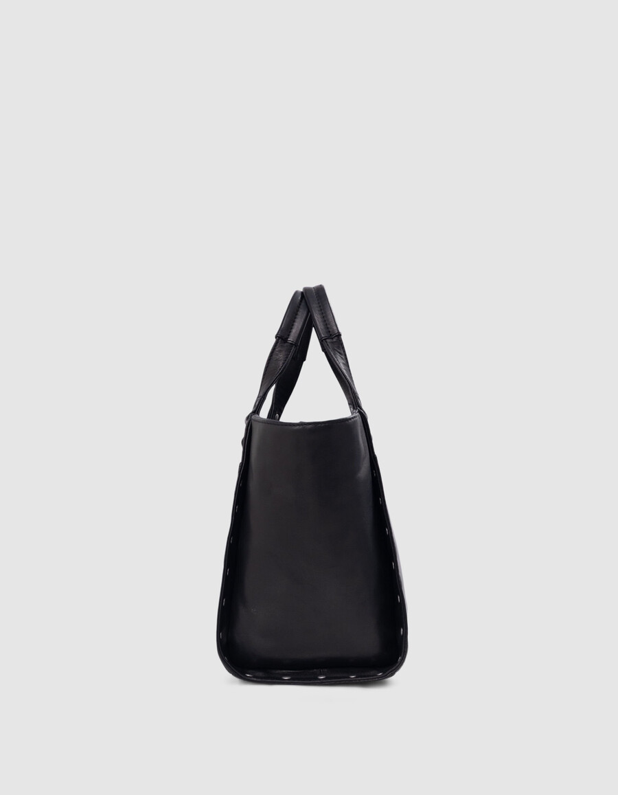 borsa 1440 in pelle nera con borchie taglia media da donna