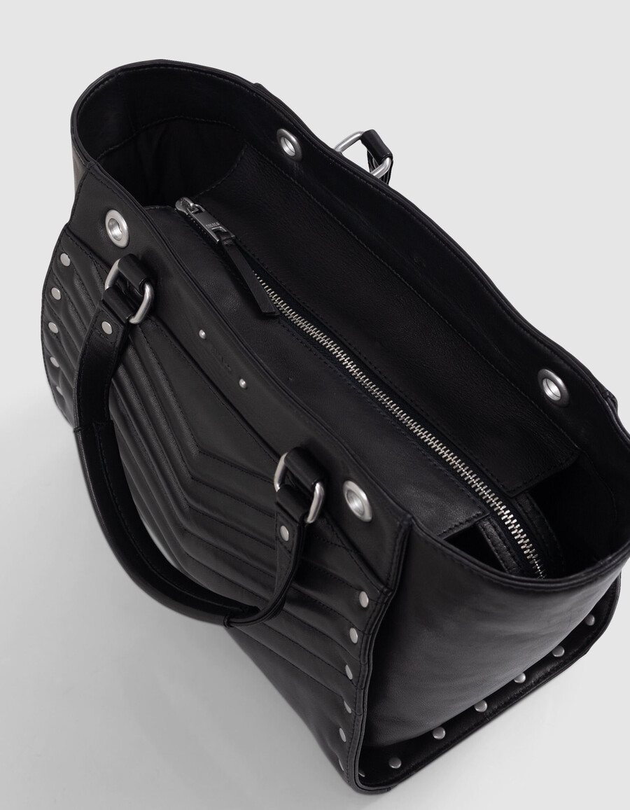 borsa 1440 in pelle nera con borchie taglia media da donna