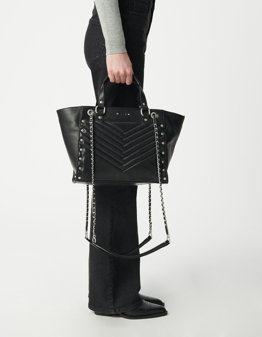 borsa 1440 in pelle nera con borchie taglia media da donna