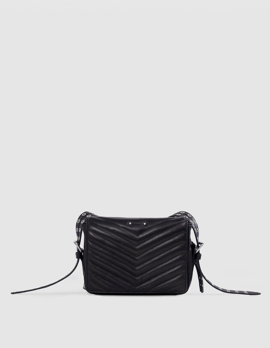 borsa 1440 steward in pelle nera trapuntata a spina di pesce da donna