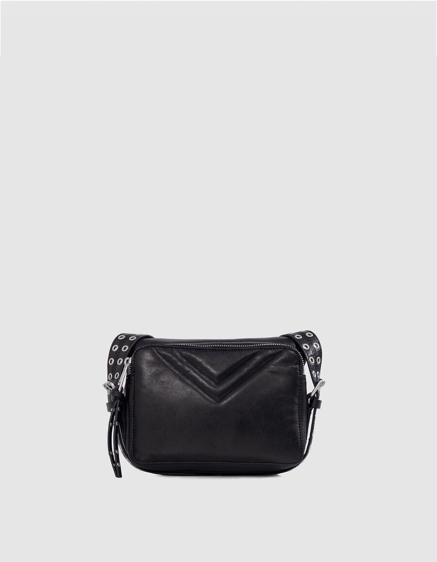 borsa 1440 steward in pelle nera trapuntata a spina di pesce da donna