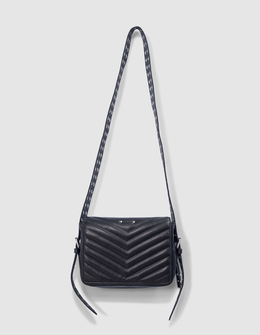 borsa 1440 steward in pelle nera trapuntata a spina di pesce da donna