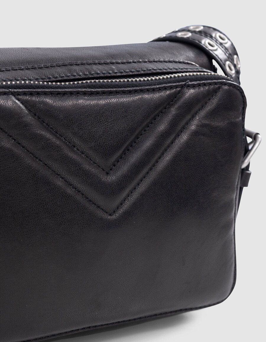 borsa 1440 steward in pelle nera trapuntata a spina di pesce da donna