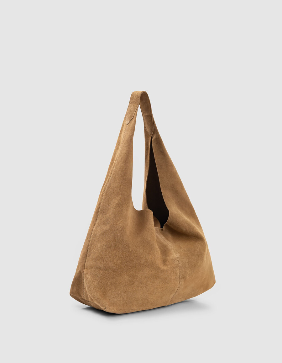 borsa hobo in pelle scamosciata color cammello