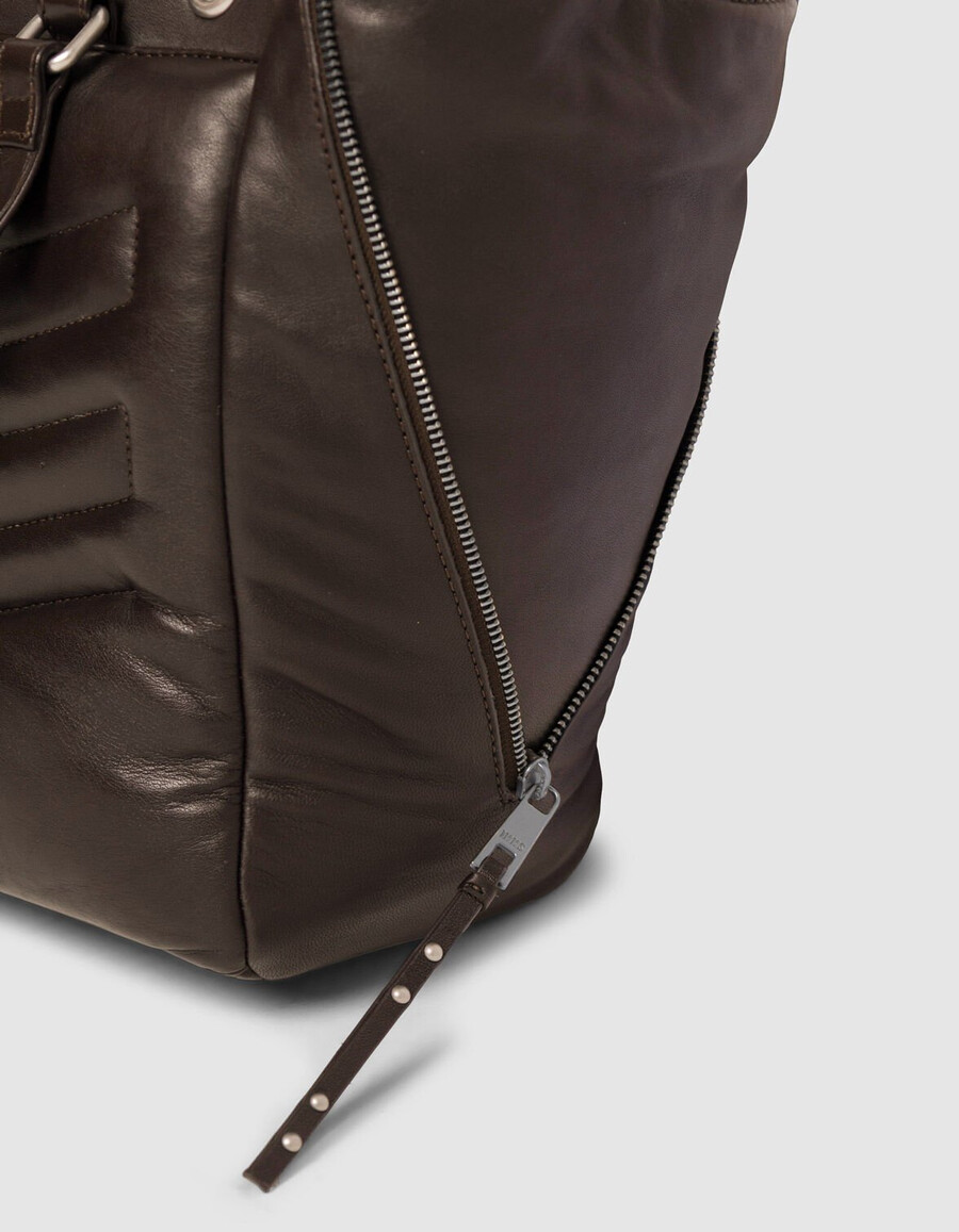 borsa tote da donna in pelle trapuntata marrone 1440 con cerniere taglia l