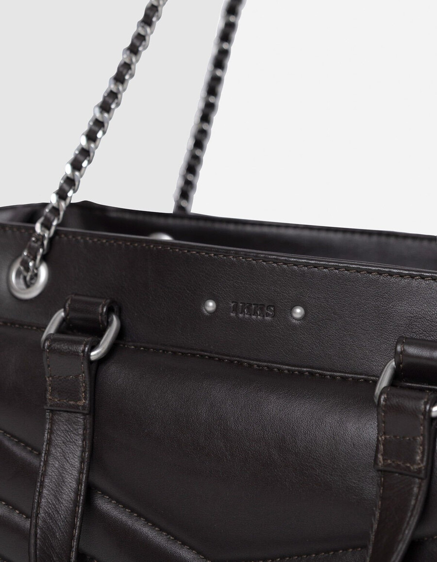 borsa tote da donna in pelle trapuntata marrone 1440 con cerniere taglia l