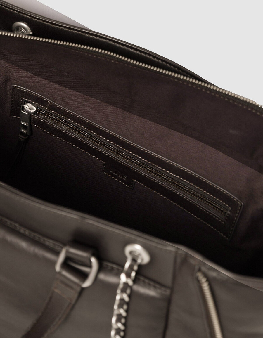 borsa tote da donna in pelle trapuntata marrone 1440 con cerniere taglia l