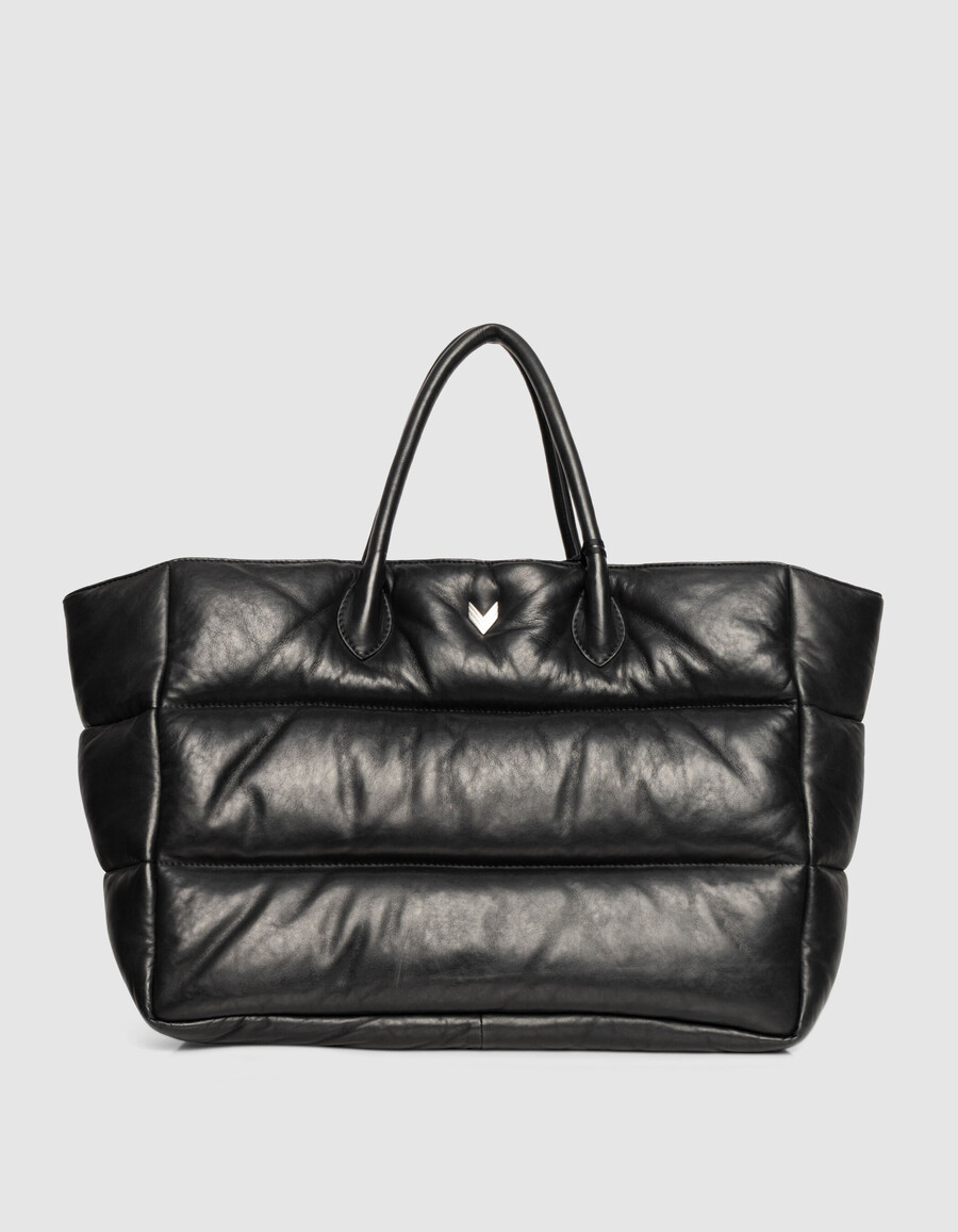 borsa tote in pelle trapuntata nera da donna