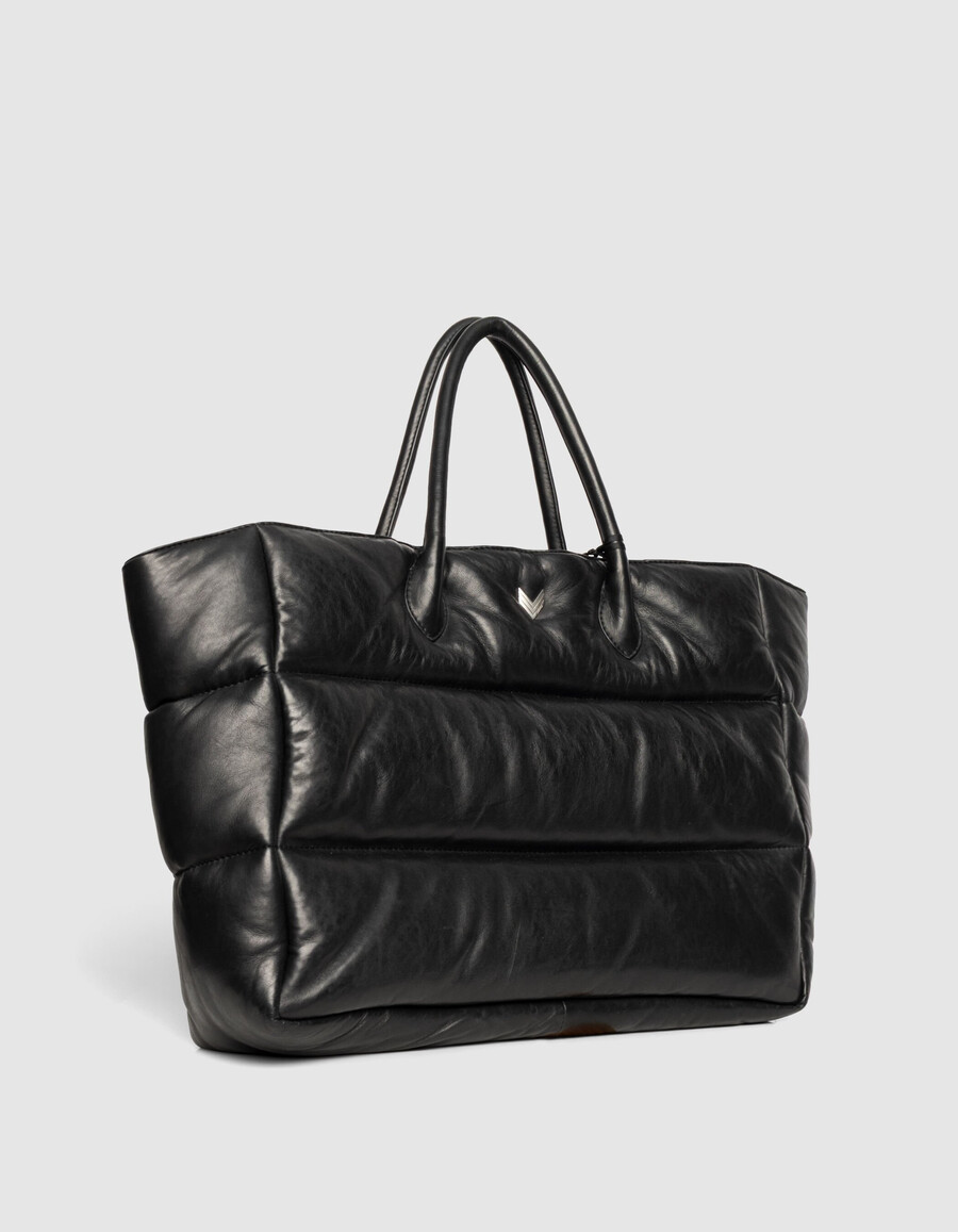 borsa tote in pelle trapuntata nera da donna