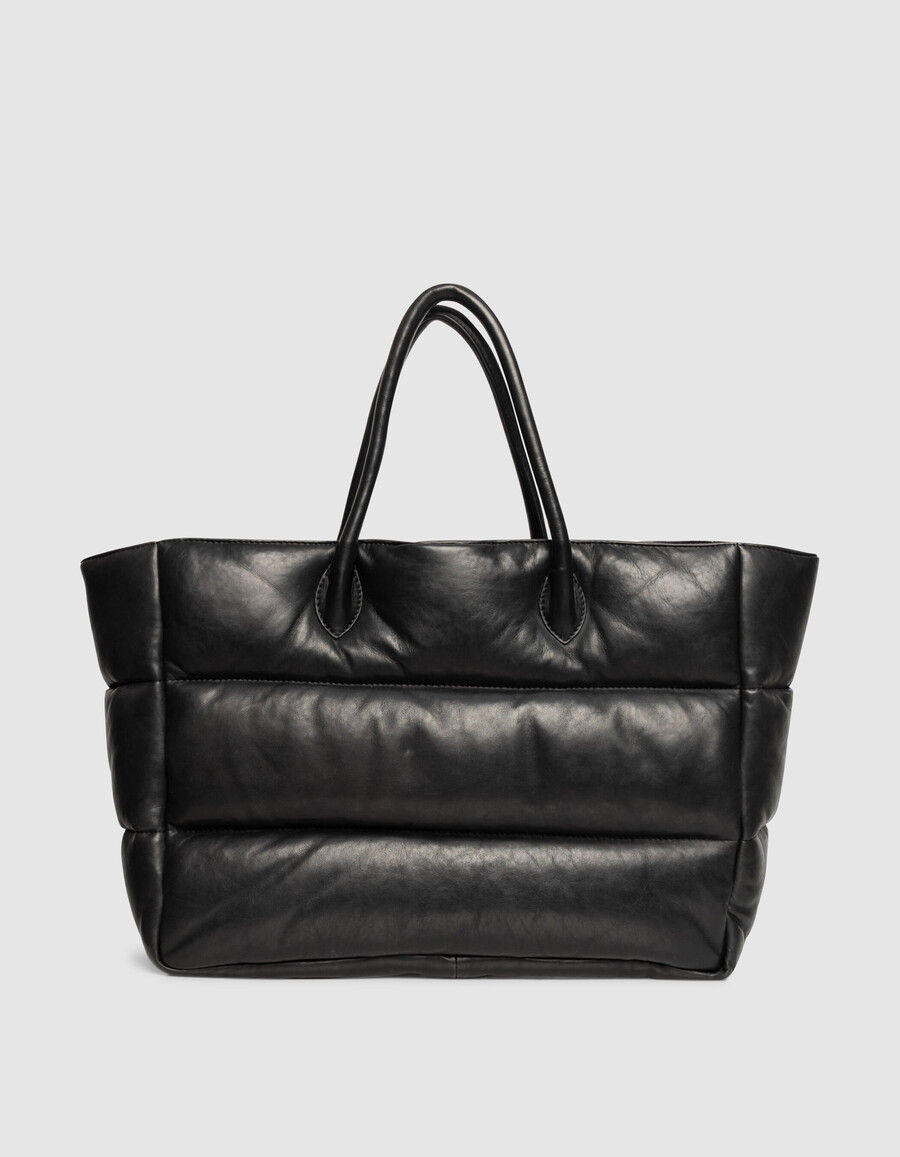 borsa tote in pelle trapuntata nera da donna