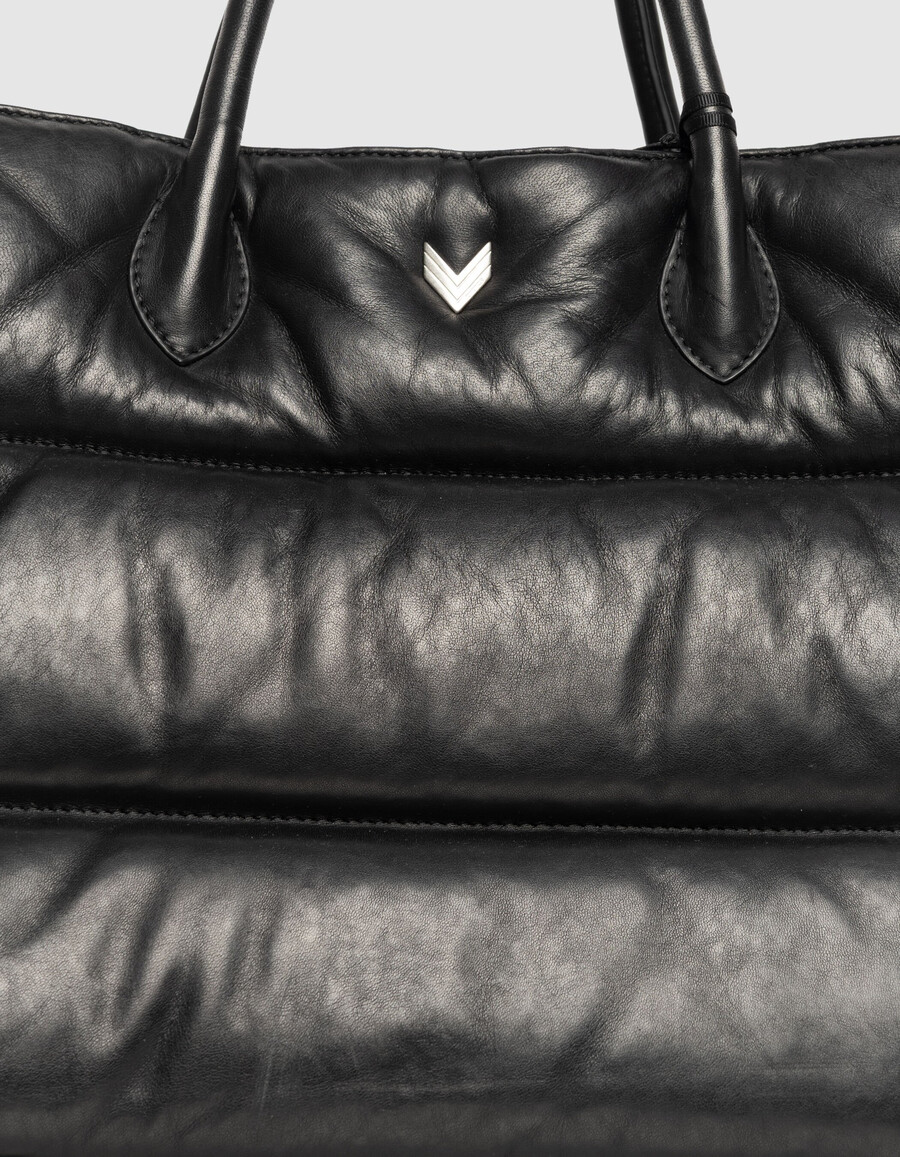 borsa tote in pelle trapuntata nera da donna
