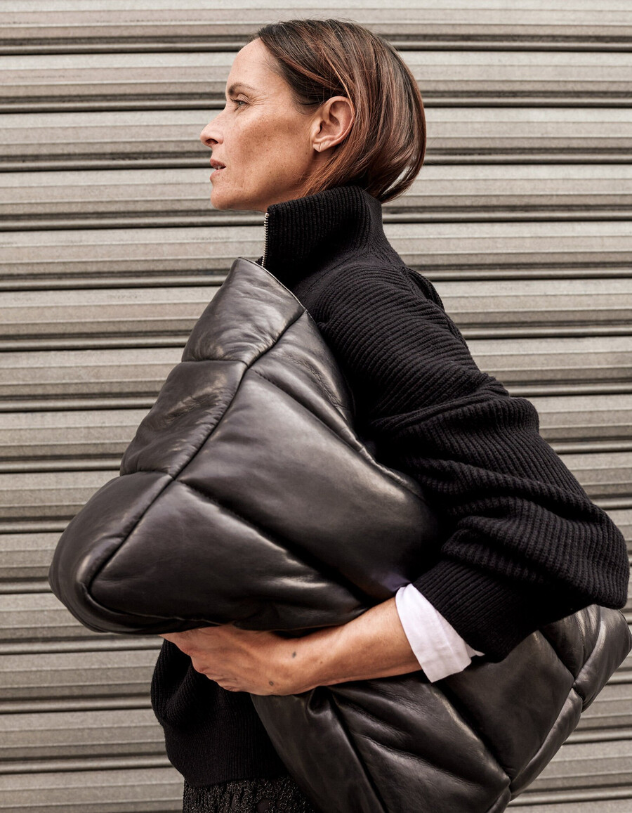 borsa tote in pelle trapuntata nera da donna