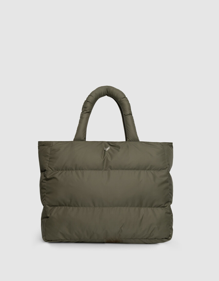 borsa tote in nylon trapuntato color cachi da donna