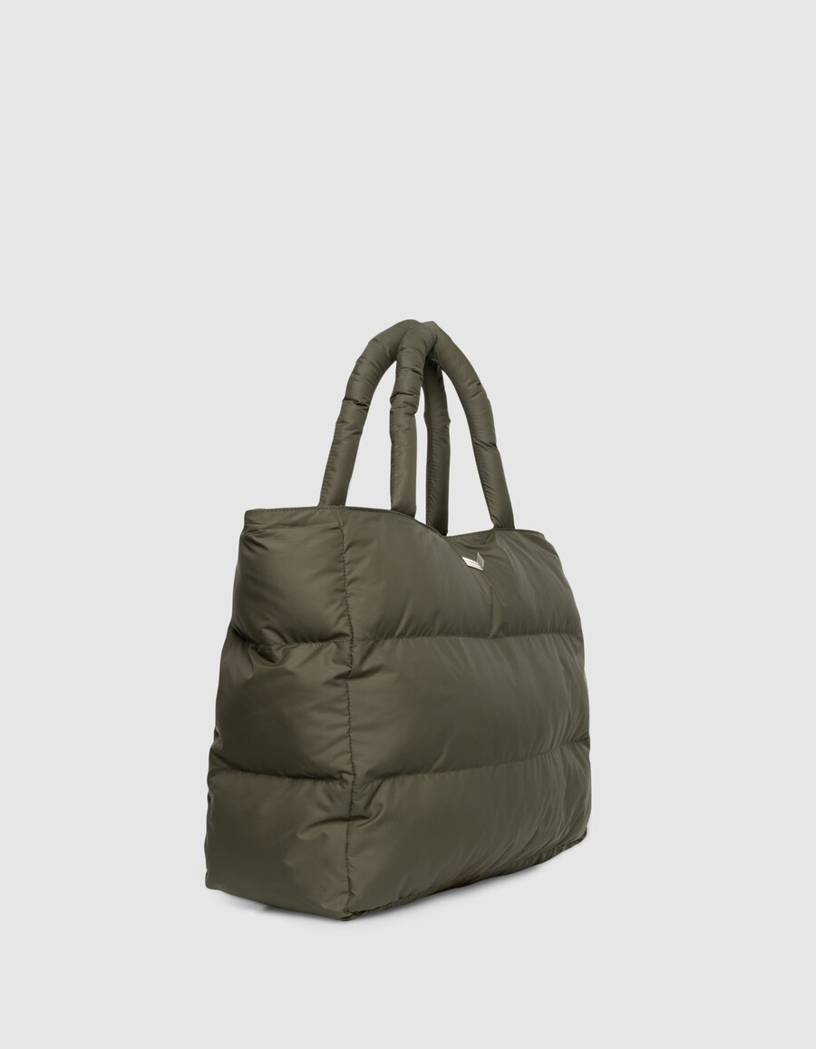 borsa tote in nylon trapuntato color cachi da donna