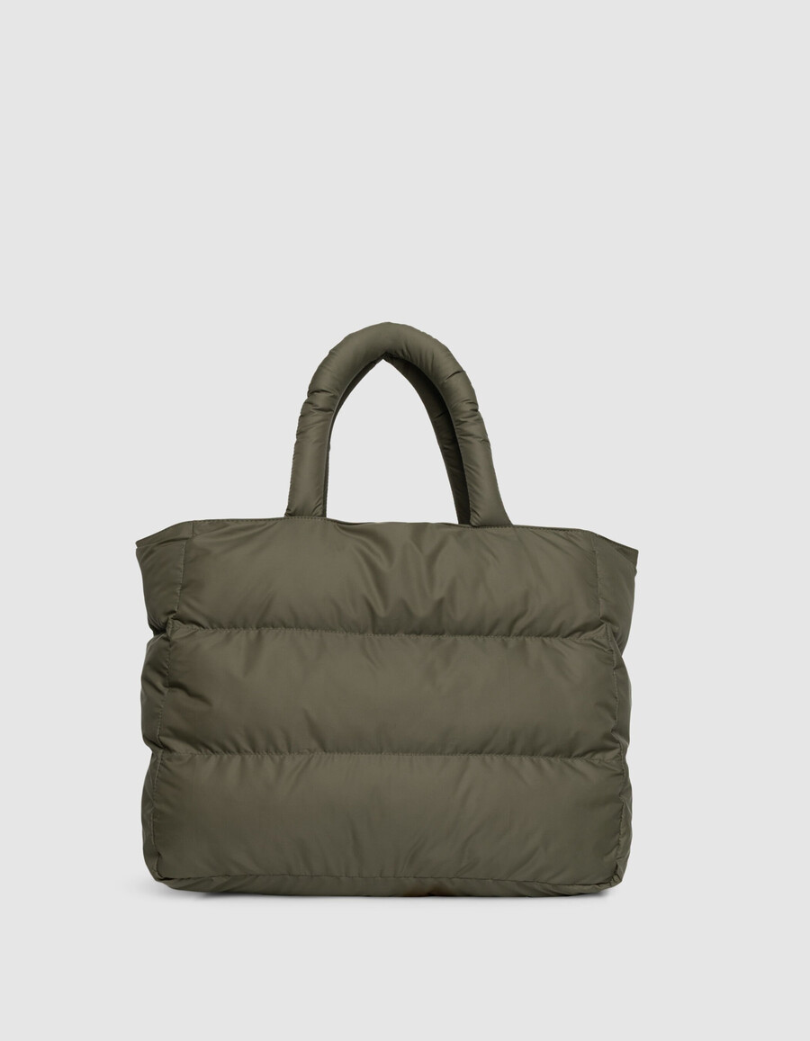 borsa tote in nylon trapuntato color cachi da donna