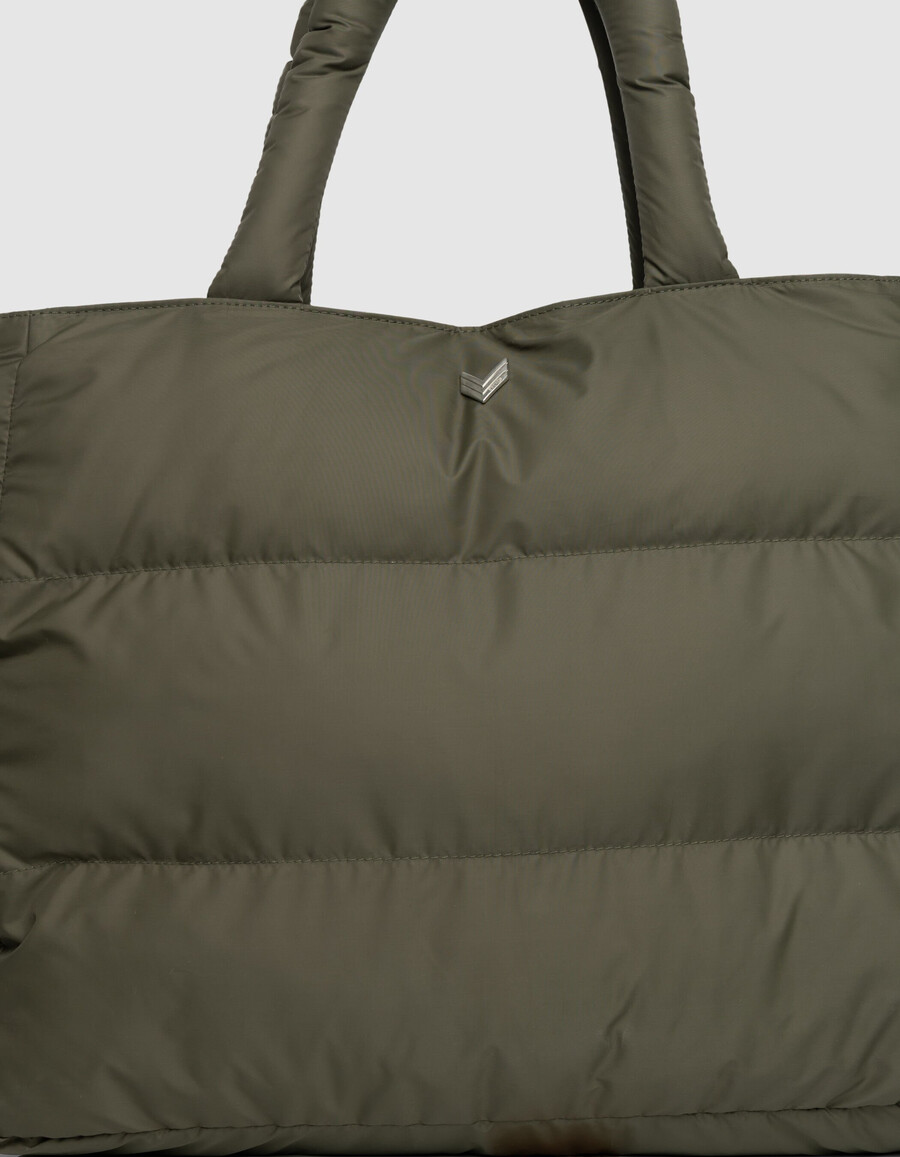 borsa tote in nylon trapuntato color cachi da donna