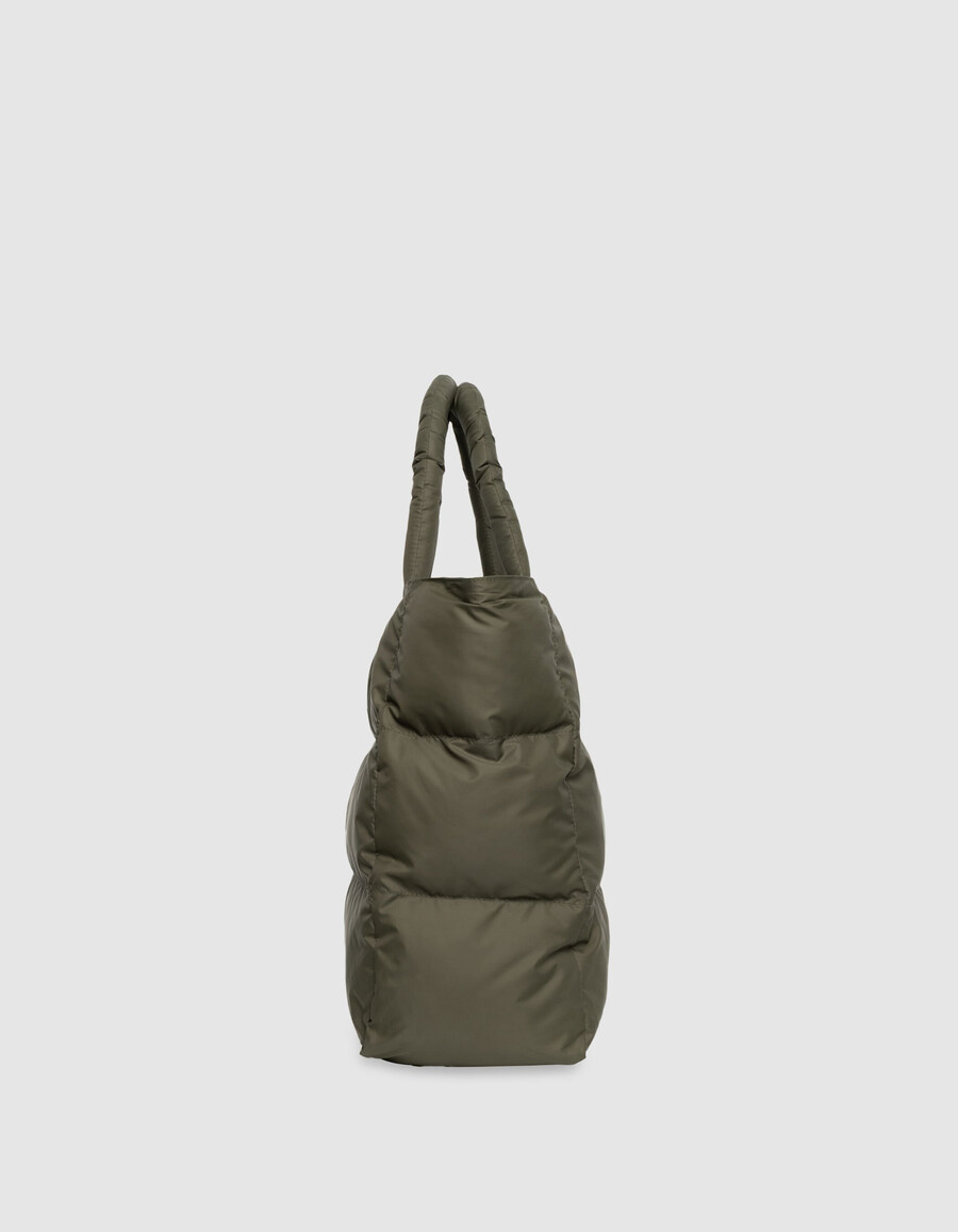 borsa tote in nylon trapuntato color cachi da donna