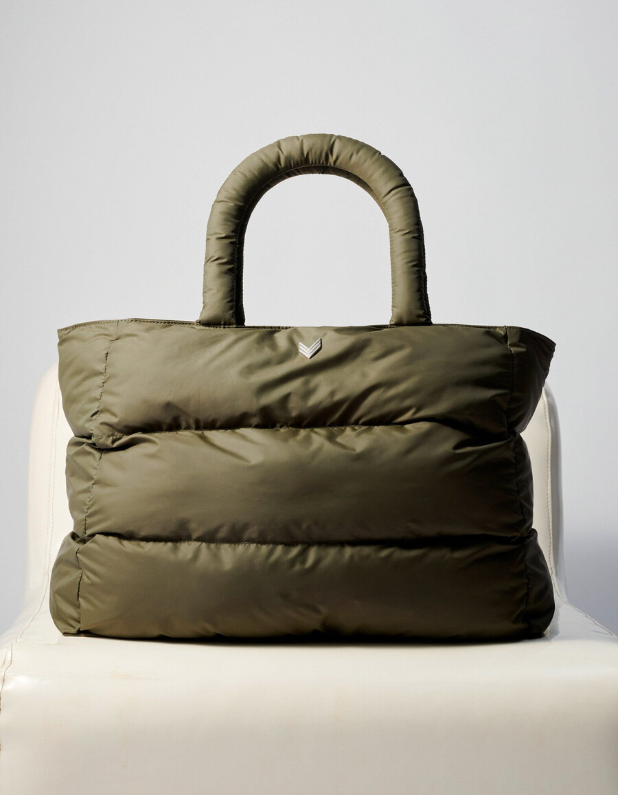 borsa tote in nylon trapuntato color cachi da donna