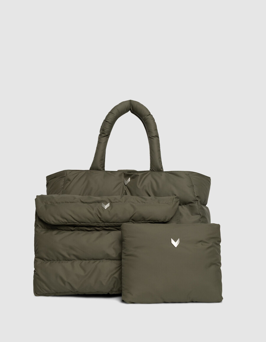 borsa tote in nylon trapuntato color cachi da donna