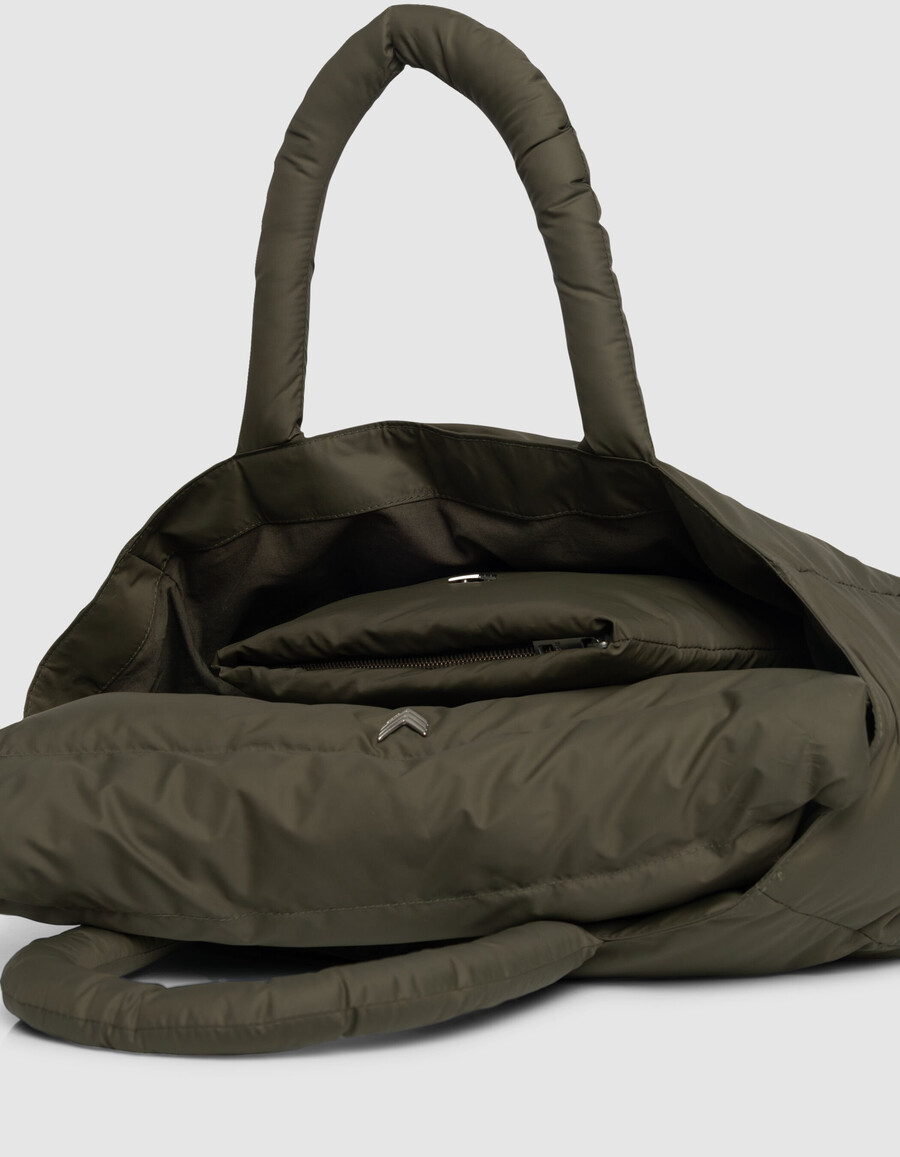 custodia per computer da donna in nylon trapuntato color cachi