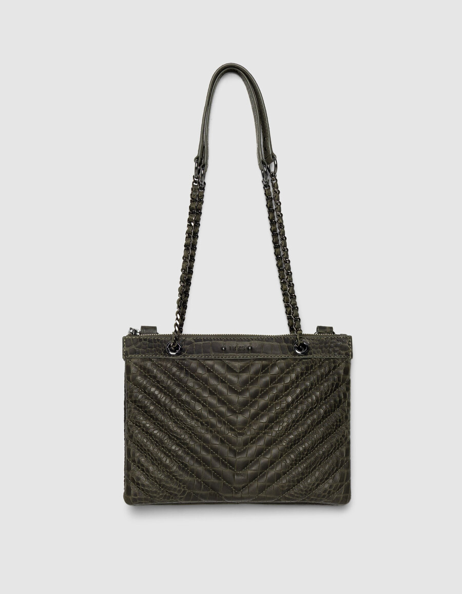 borsa a mano da donna modello reporter 1440 in pelle effetto coccodrillo color cachi