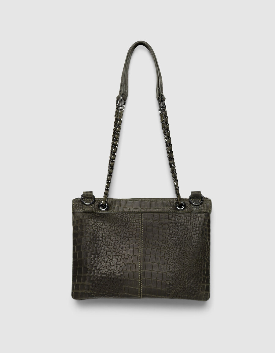 borsa a mano da donna modello reporter 1440 in pelle effetto coccodrillo color cachi