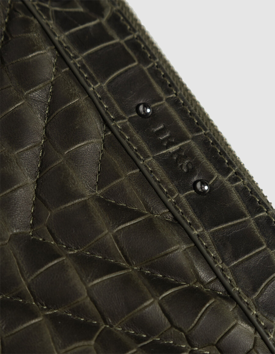 borsa a mano da donna modello reporter 1440 in pelle effetto coccodrillo color cachi